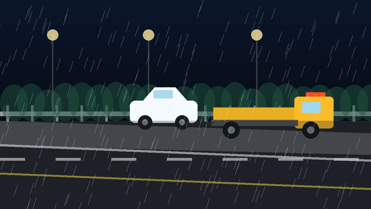 六盘水暴雨夜拖车救援现场图